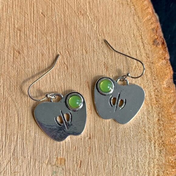 Cute Unique Green Apple Fall Autumn Chic Trendy Fruity Drop Earrings - Picture 2 of 3